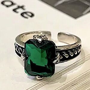 STERLING SILVER EMERALD GREEN ZIRCON RING